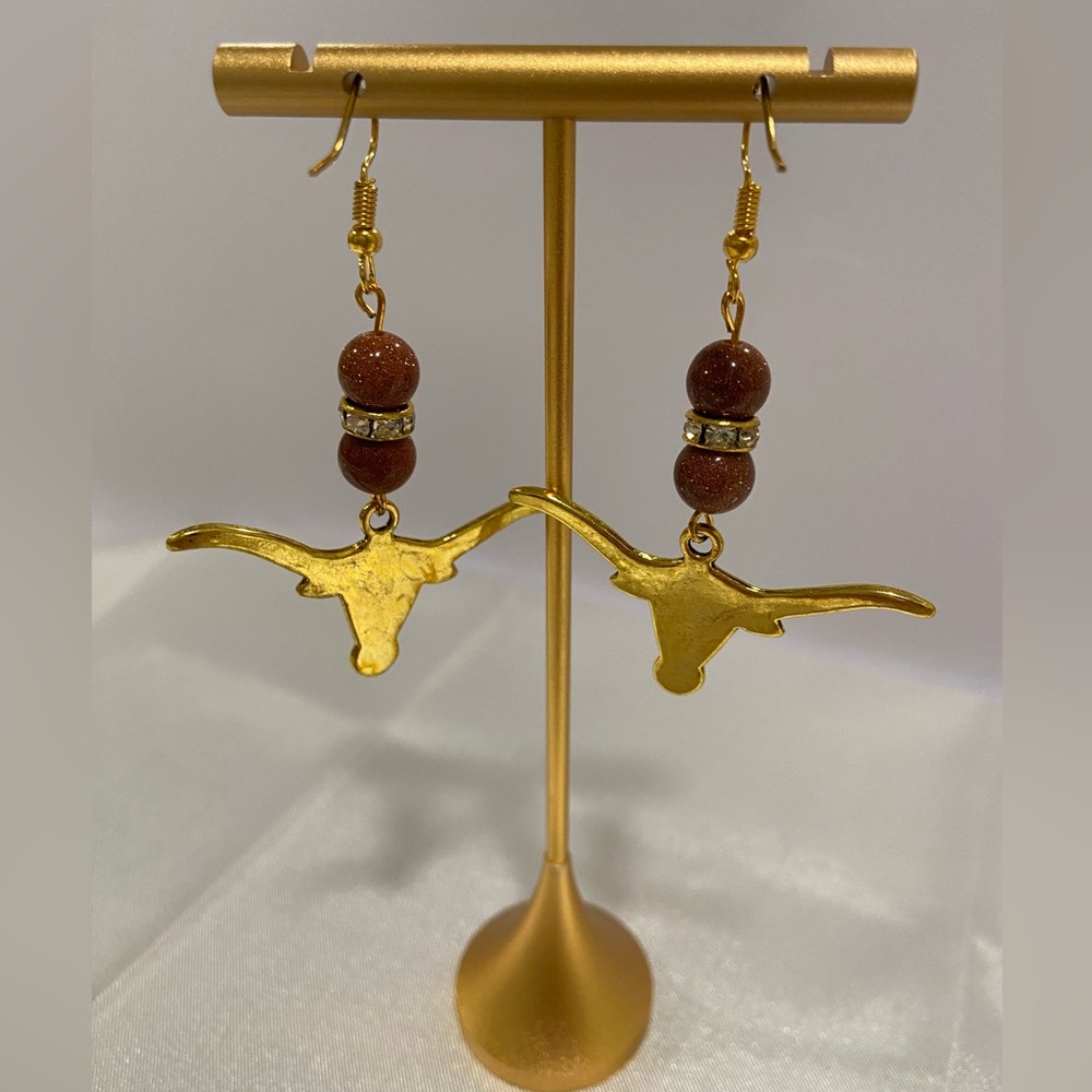 Gold and Burnt orange Longhorn Earrings